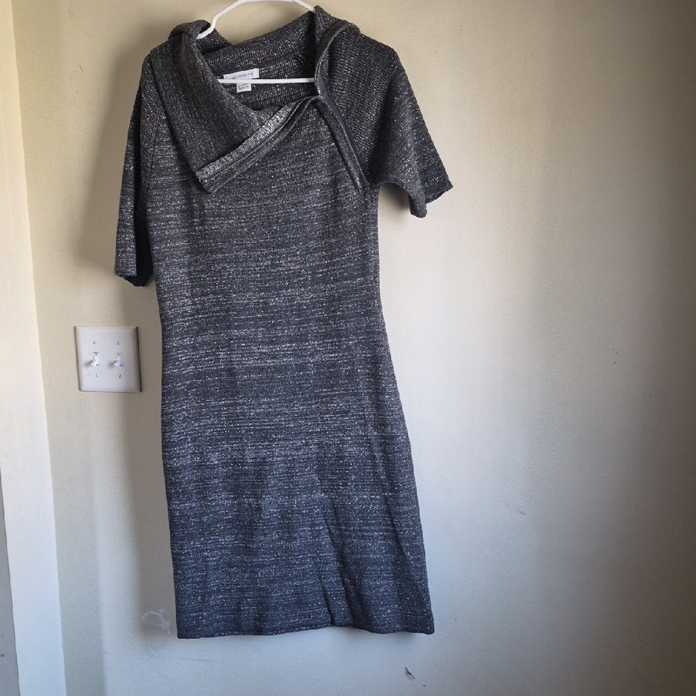 Liz Claiborne Charcoal Gray Knit Midi Dress with Hood